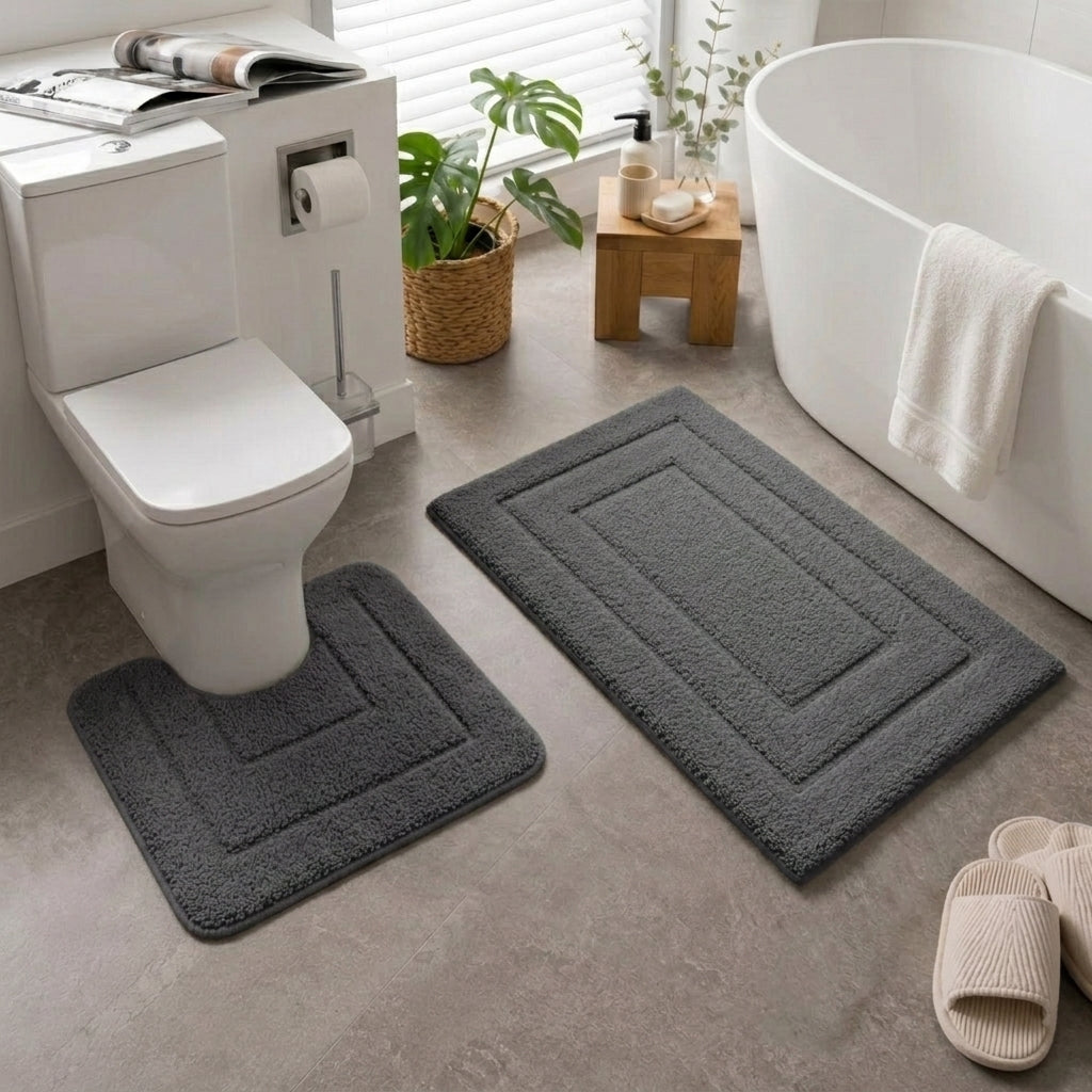 2-delige Badmattenset – Zachte Badmat & WC-mat met U-vorm – Antraciet