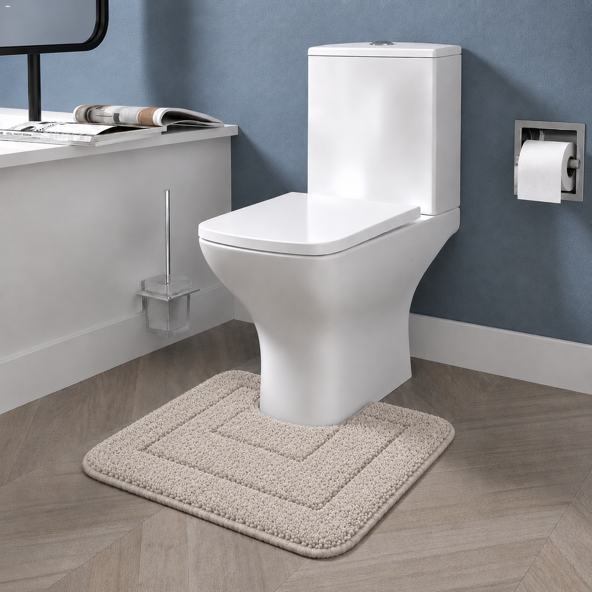 2-delige Badmattenset – Zachte Badmat & WC-mat met U-vorm – Taupe