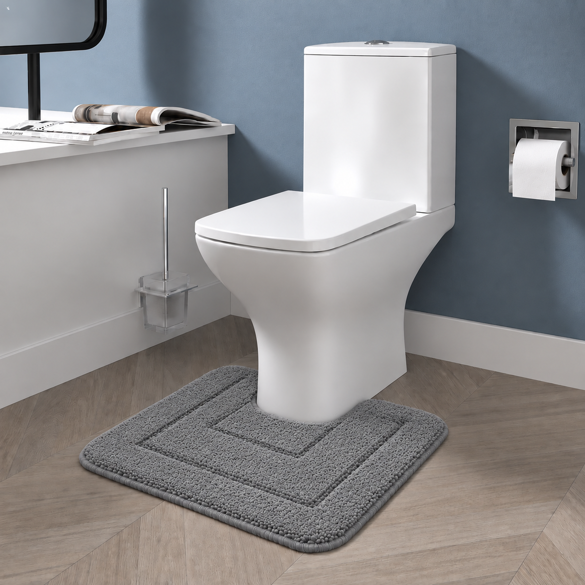 2-delige Badmattenset – Zachte Badmat & WC-mat met U-vorm – Antraciet
