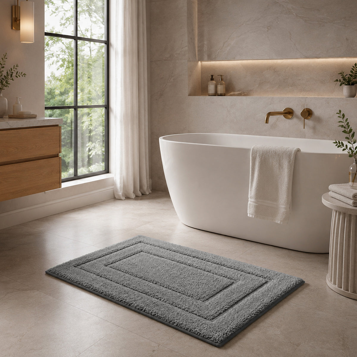 2-delige Badmattenset – Zachte Badmat & WC-mat met U-vorm – Antraciet
