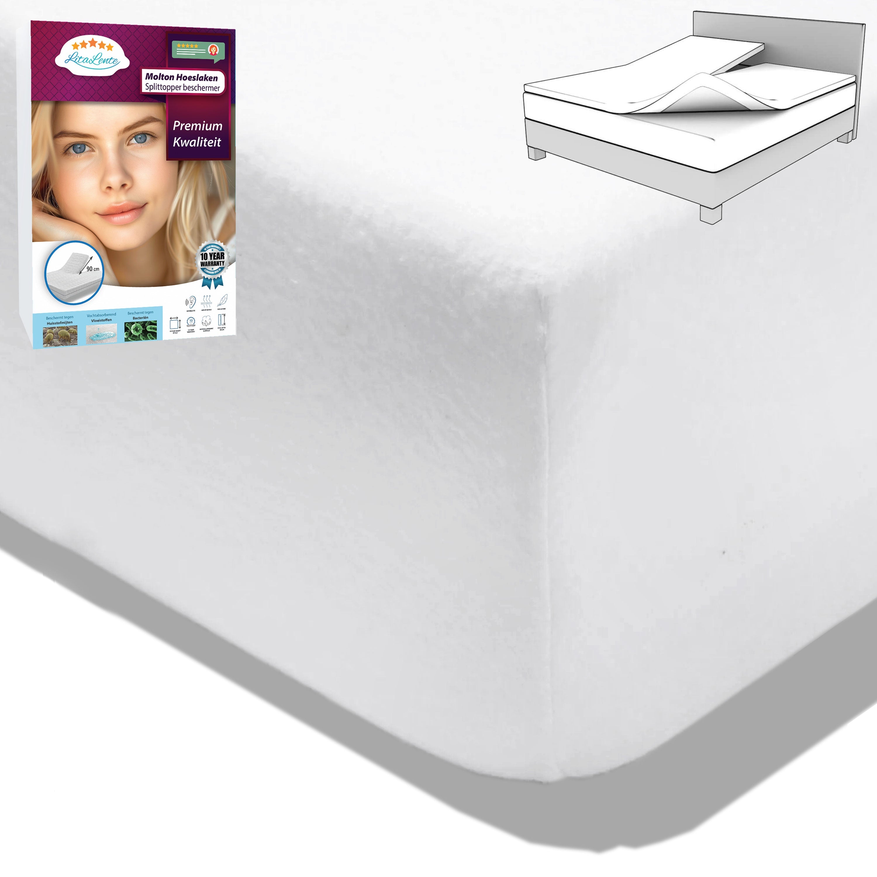 Splittopper Molton Hoeslaken - Hoogwaardige Splittopperbescherming & Comfort | LitaLente - Rondom Elastiek - SplitTopper Beschermer Molton/SplitTopper beschermer - Molton 80% katoen - hoekhoogte van 30 cm - perfecte pasvorm