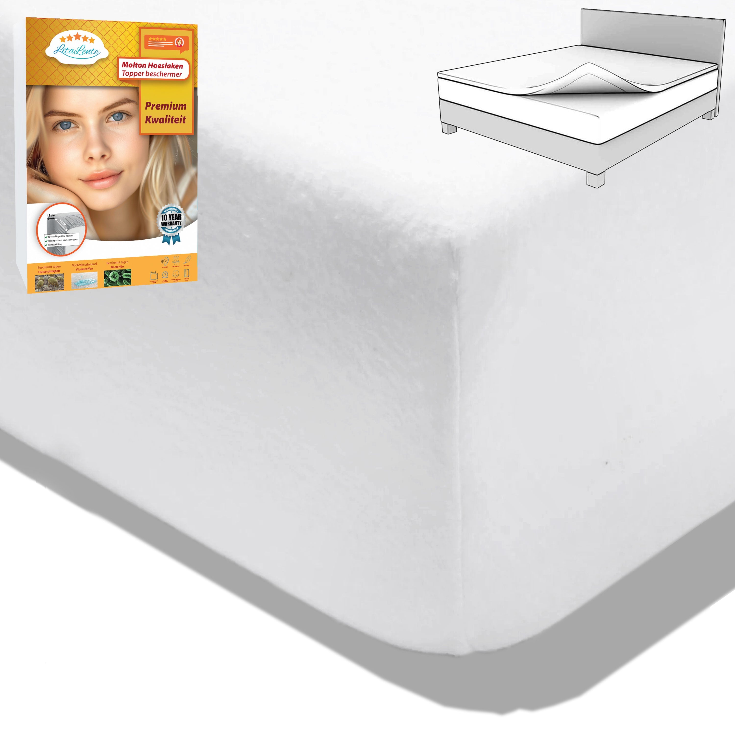 Topper Molton Hoeslaken - Hoogwaardige Topperbescherming & Comfort | LitaLente - Rondom Elastiek - Topper Beschermer Molton/Topper beschermer - Molton 80% katoen - hoekhoogte van 30 cm - perfecte pasvorm - hoogkwaliteit molton