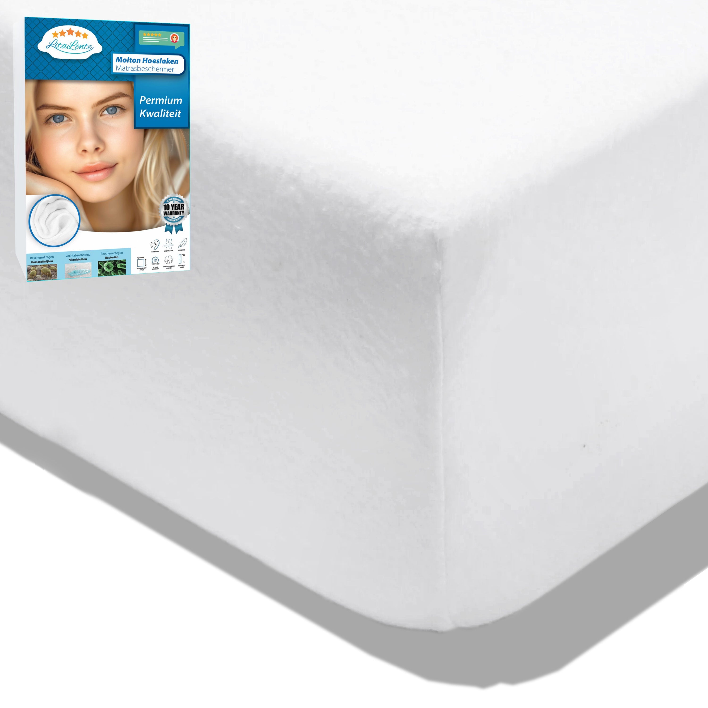 Molton Hoeslaken - Hoogwaardige Matrasbescherming & Comfort | LitaLente - Rondom Elastiek - Matras Beschermer Molton/Matrasbeschermer - Molton 80% katoen - hoekhoogte van 30 cm - perfecte pasvorm - hoogkwaliteit molton