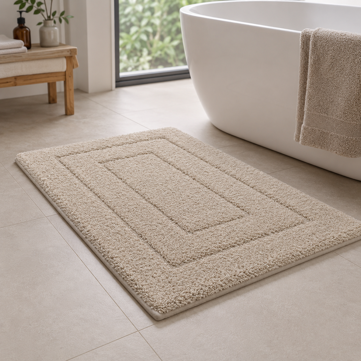 2-delige Badmattenset – Zachte Badmat & WC-mat met U-vorm – Taupe