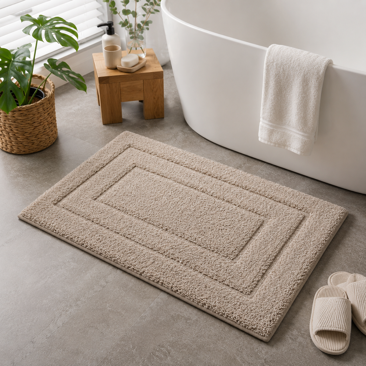 2-delige Badmattenset – Zachte Badmat & WC-mat met U-vorm – Taupe