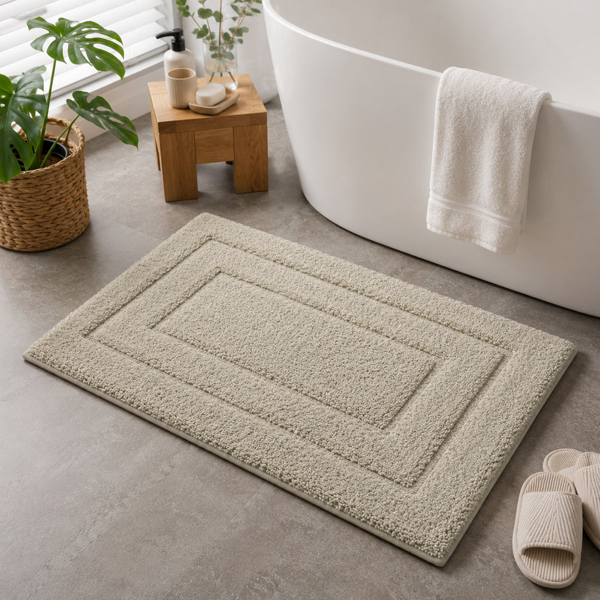 2-delige Badmattenset – Zachte Badmat & WC-mat met U-vorm – Taupe