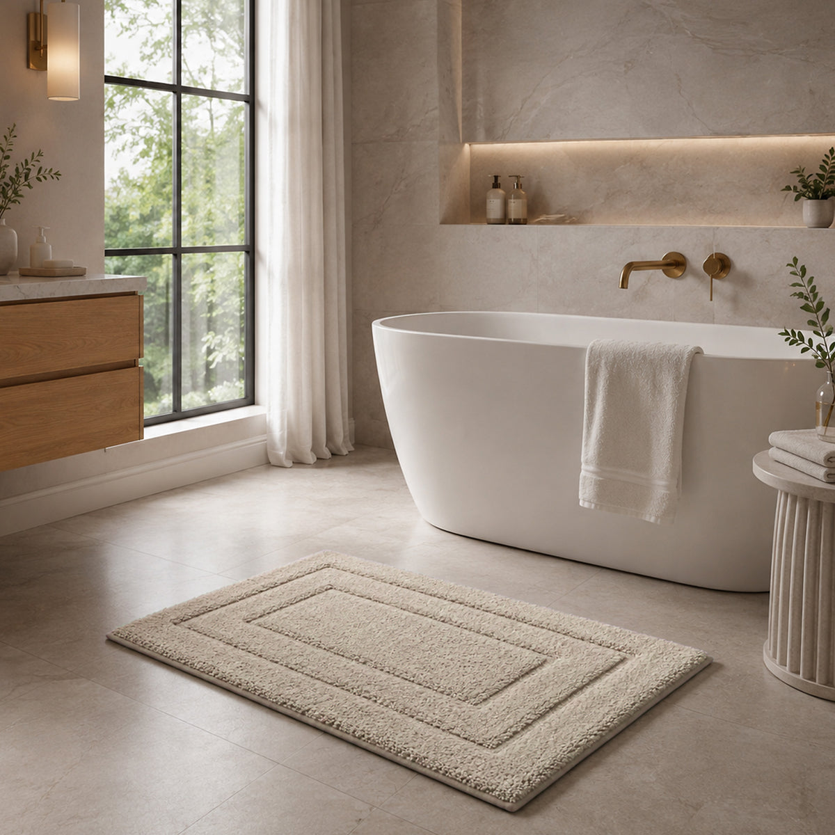 2-delige Badmattenset – Zachte Badmat & WC-mat met U-vorm – Taupe