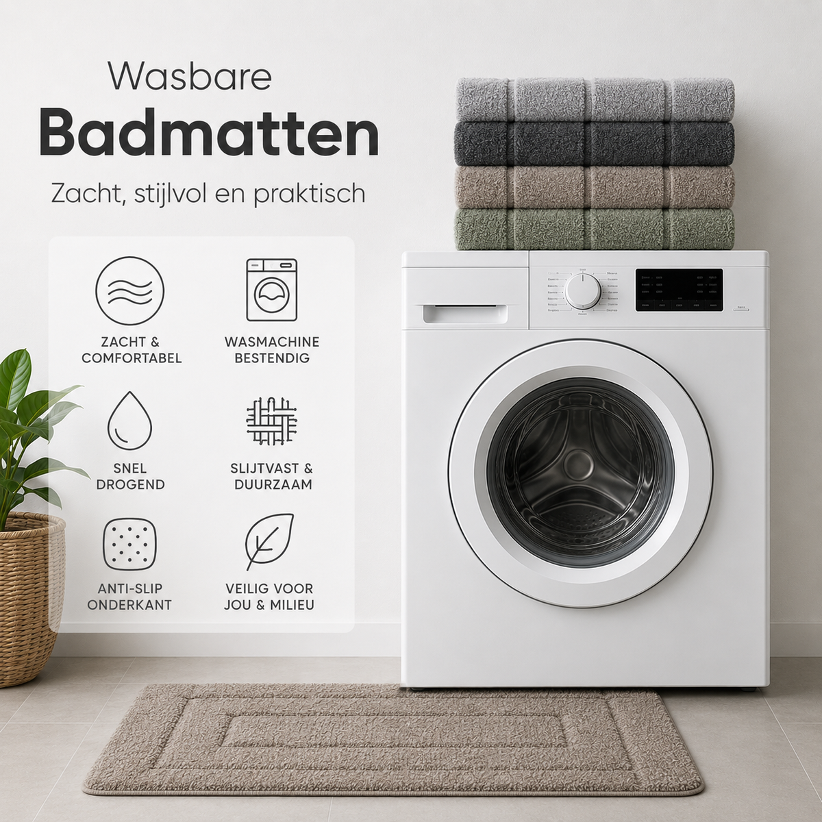 2-delige Badmattenset – Zachte Badmat & WC-mat met U-vorm – Taupe