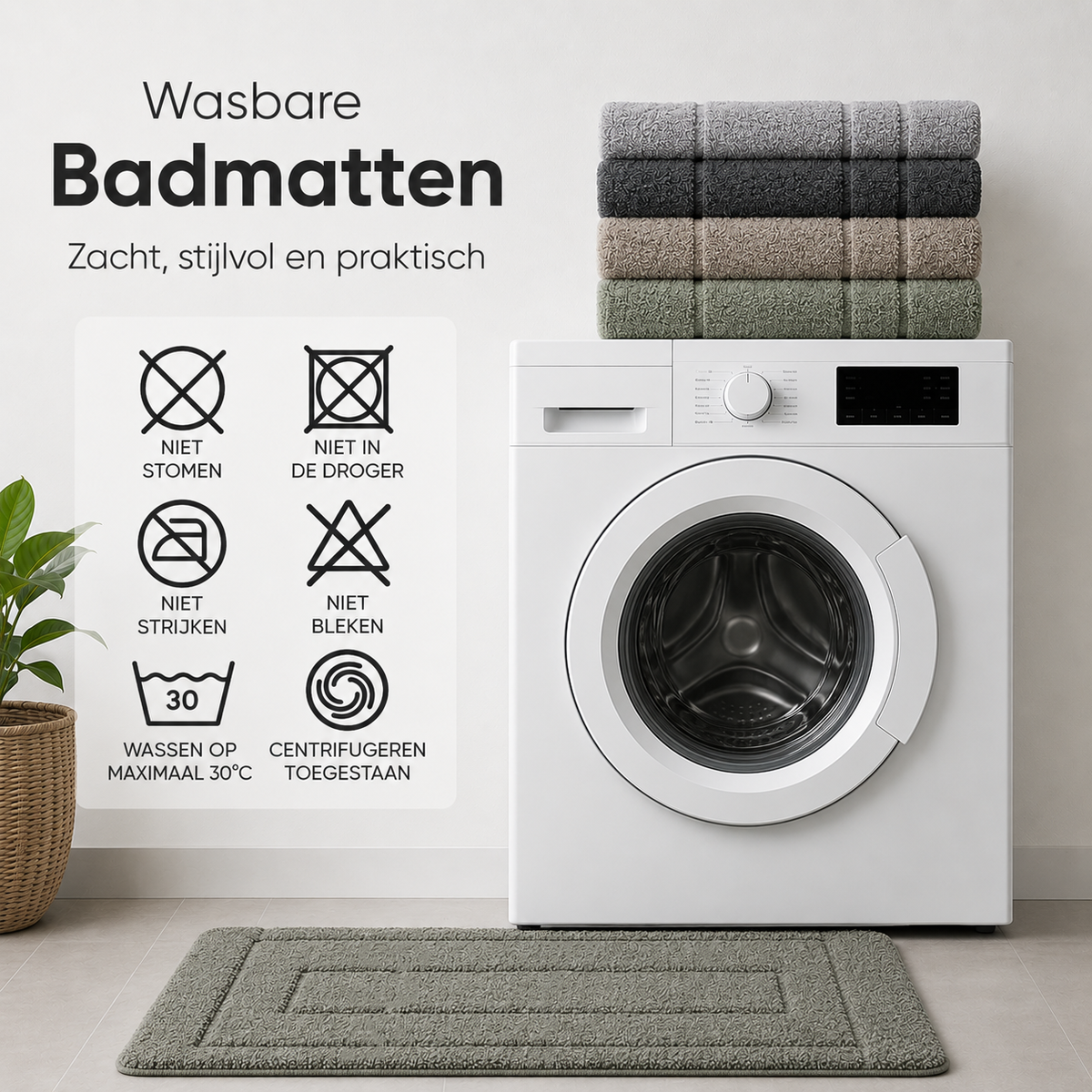 2-delige Badmattenset – Zachte Badmat & WC-mat met U-vorm – Antraciet