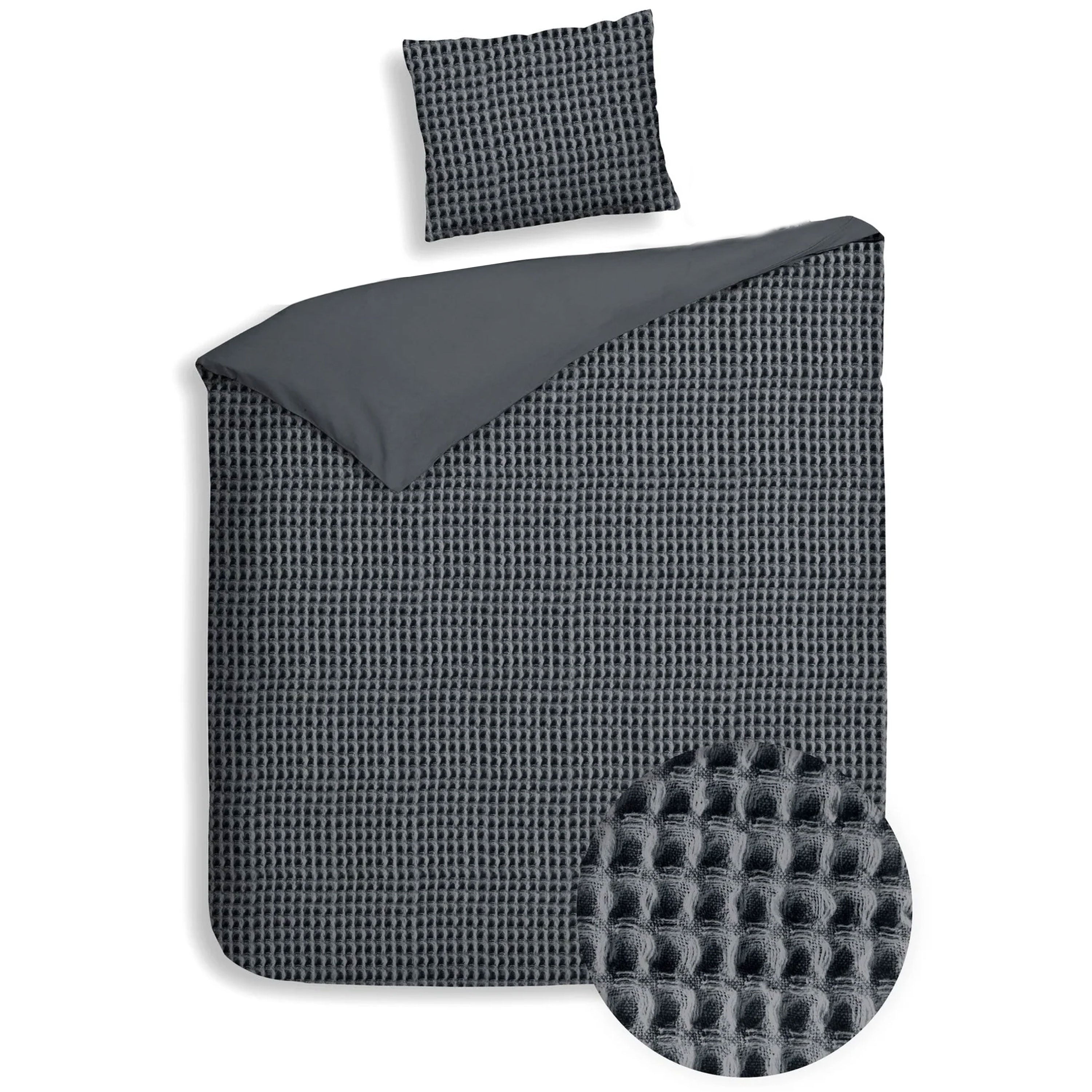 Dekbedovertrek Wafel - 100% katoen - Antraciet