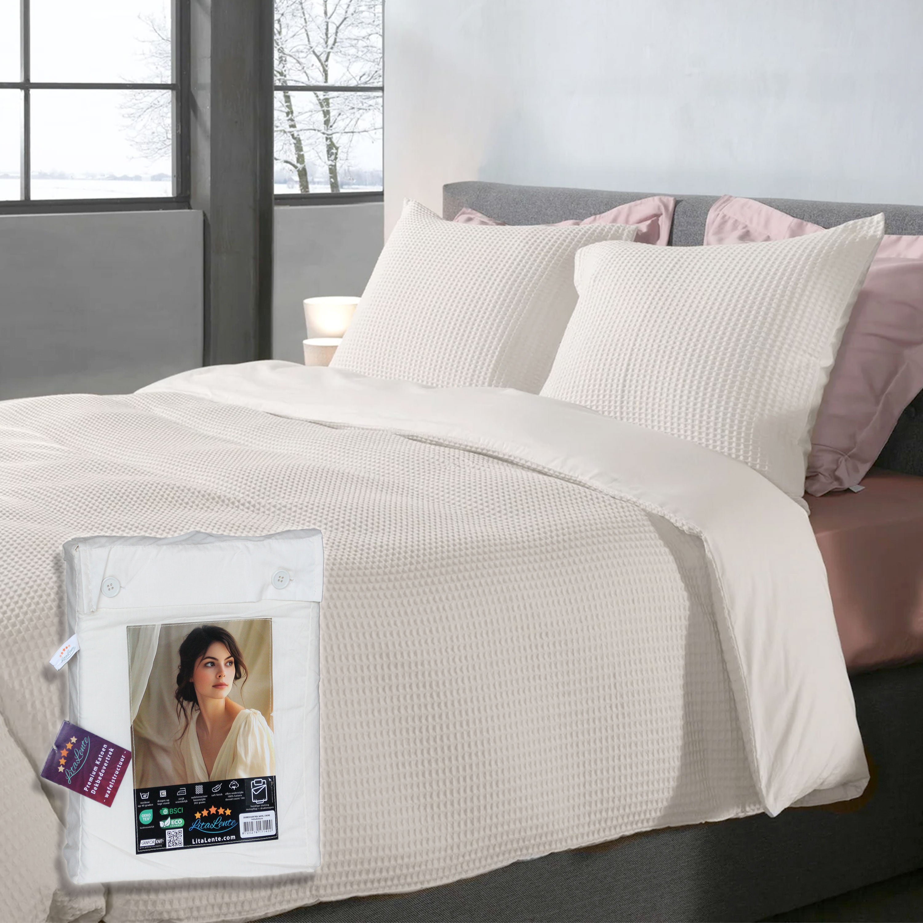 Dekbedovertrek Wafel - 100% katoen - crème