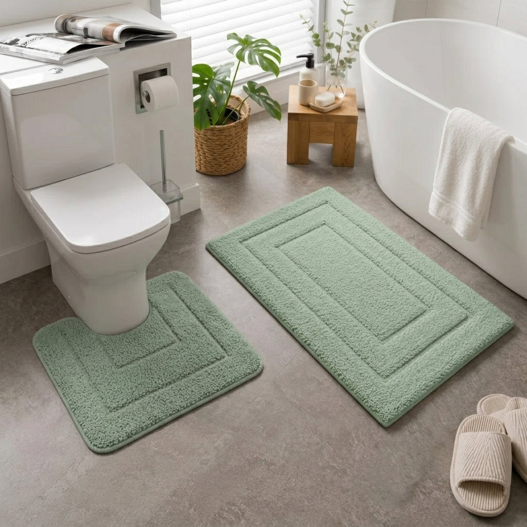2-delige Badmattenset – Zachte Badmat & WC-mat met U-vorm – Groen