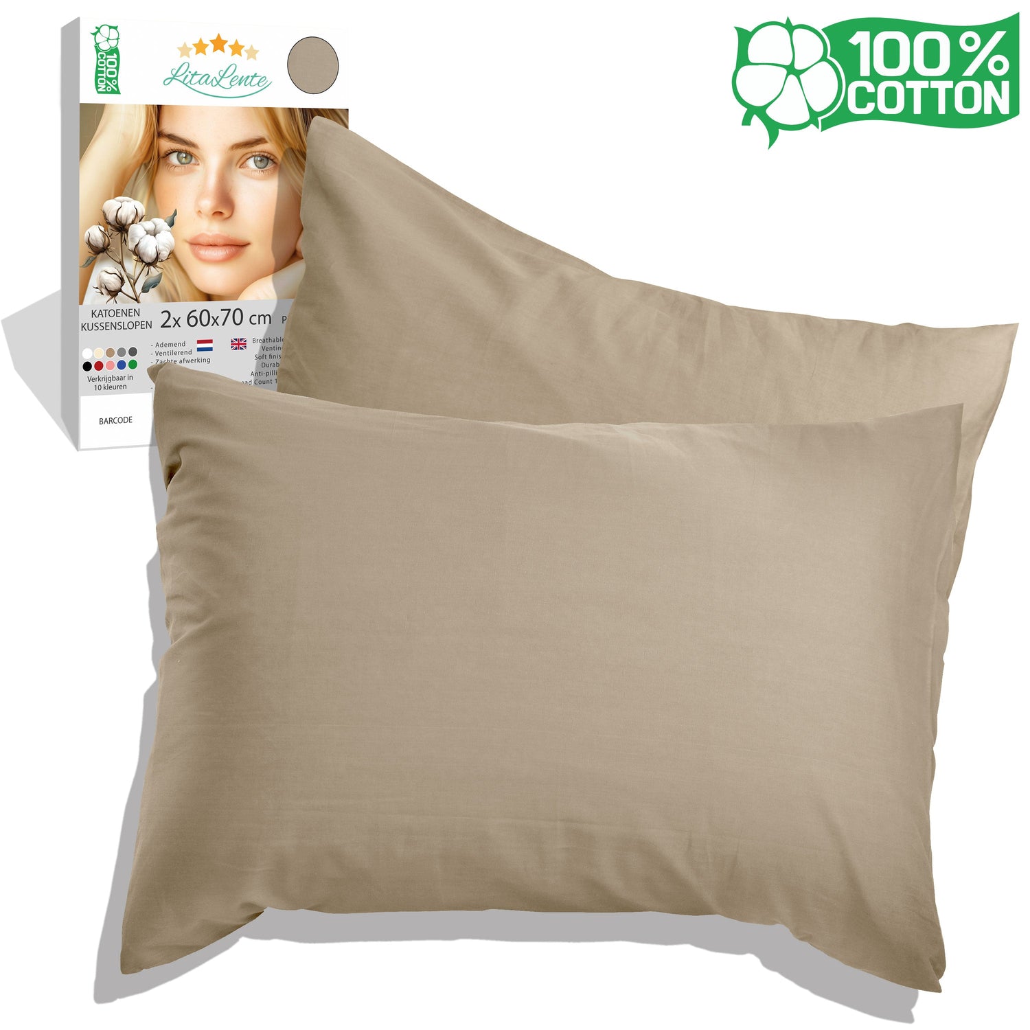 Kissenbezug Baumwolle - 60x70 (2er-Set) - Sand