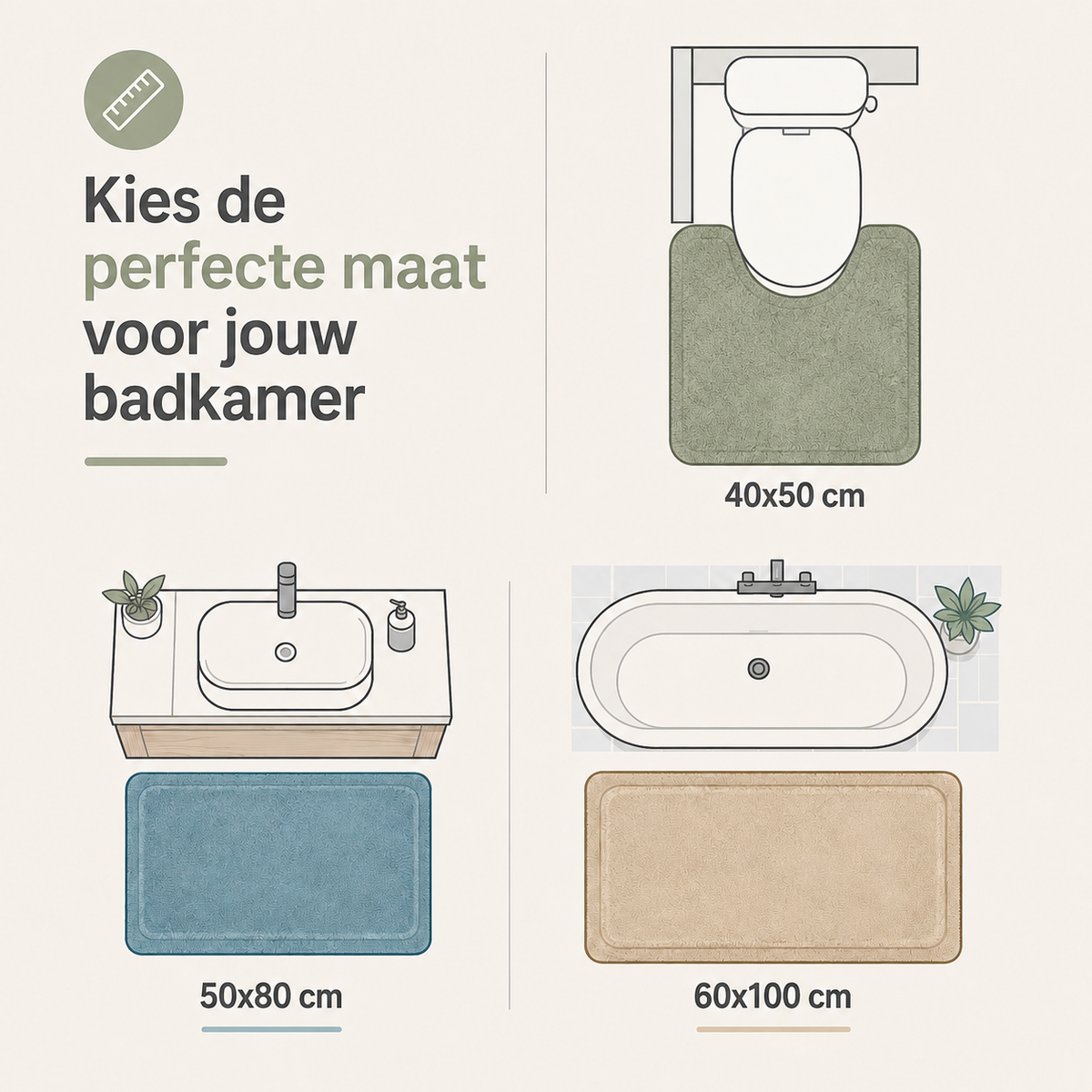 2-delige Badmattenset – Zachte Badmat & WC-mat met U-vorm – Taupe