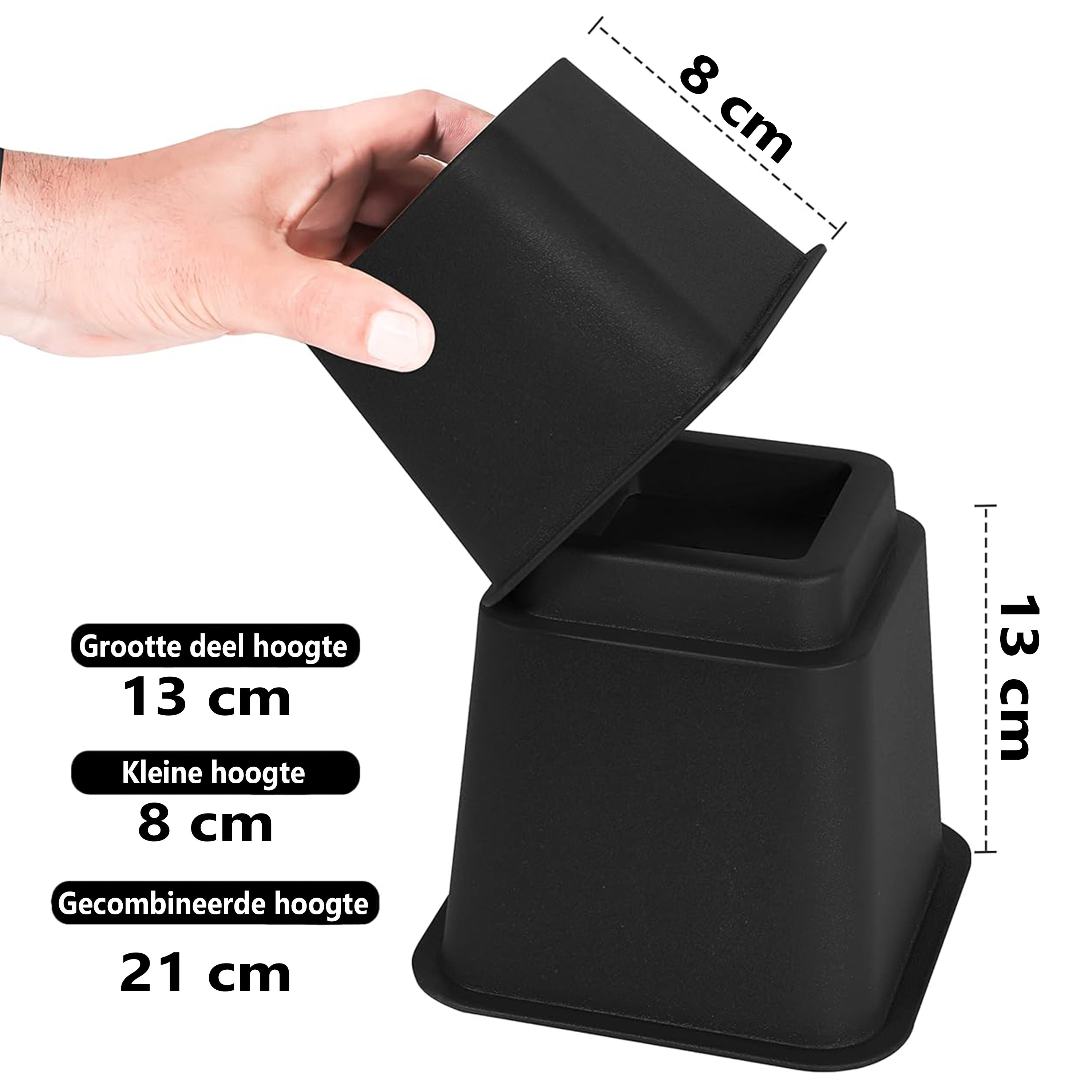 Meubelverhogers - Zwart - Set van 8 - 4 hoog en 4 kort - 8, 13 en 21 CM