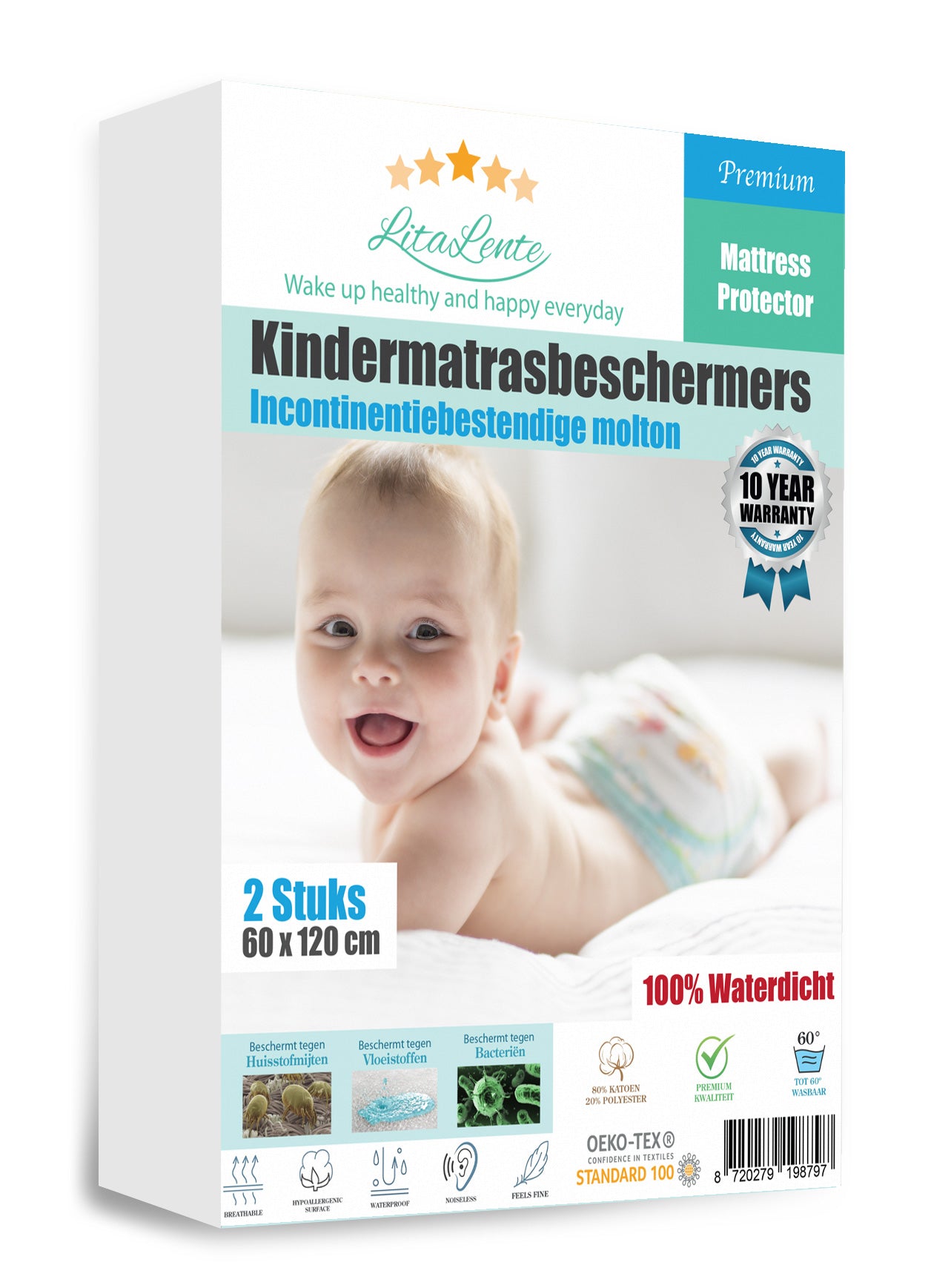 2x Waterdicht Matrasbeschermer - Premium Badstof Matrashoes, Ademend, Rondom Elastisch