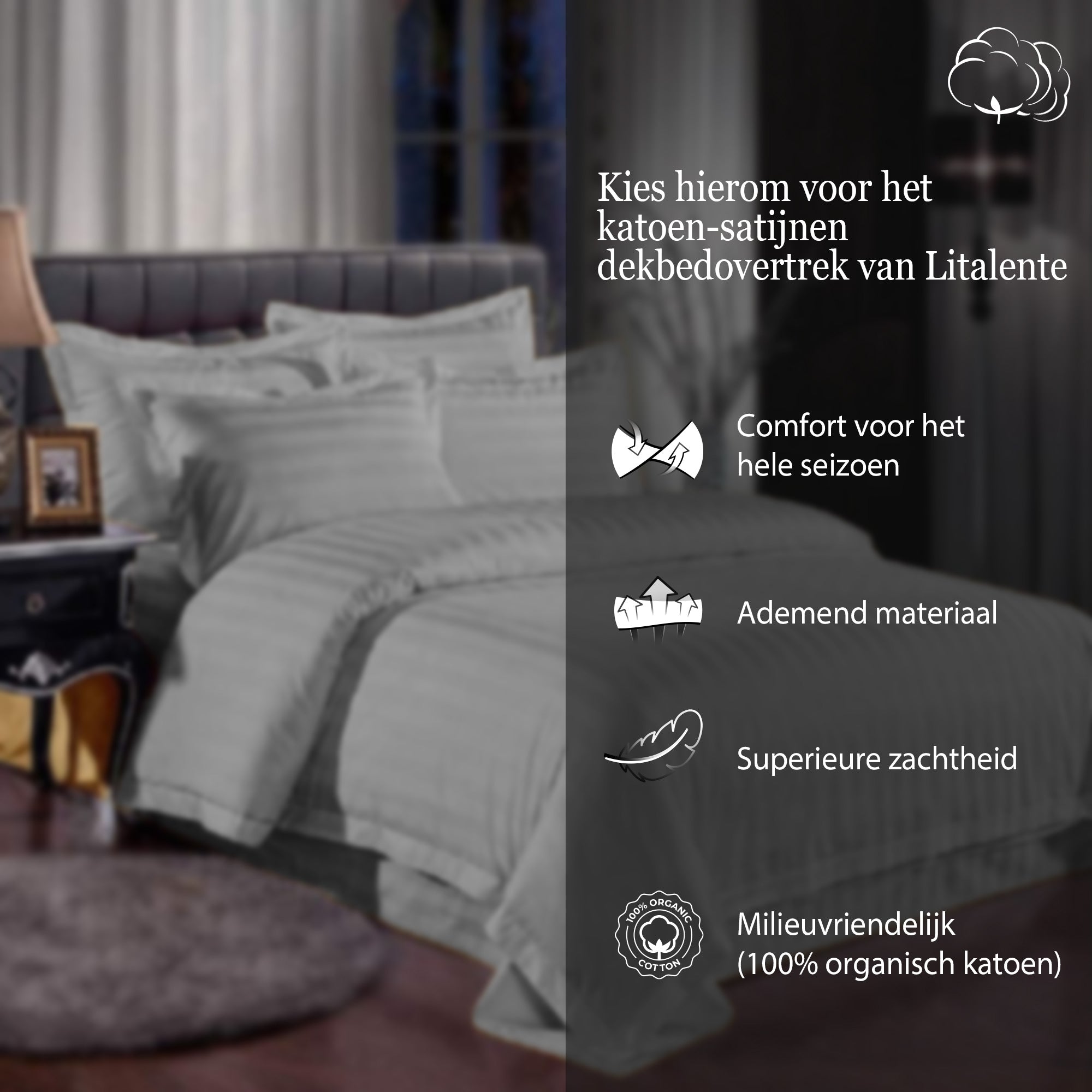 Bettbezug Hotelwäsche - Grauer Baumwollsatin - Premiumqualität - Baumwollsatin - Hotelbettbezug