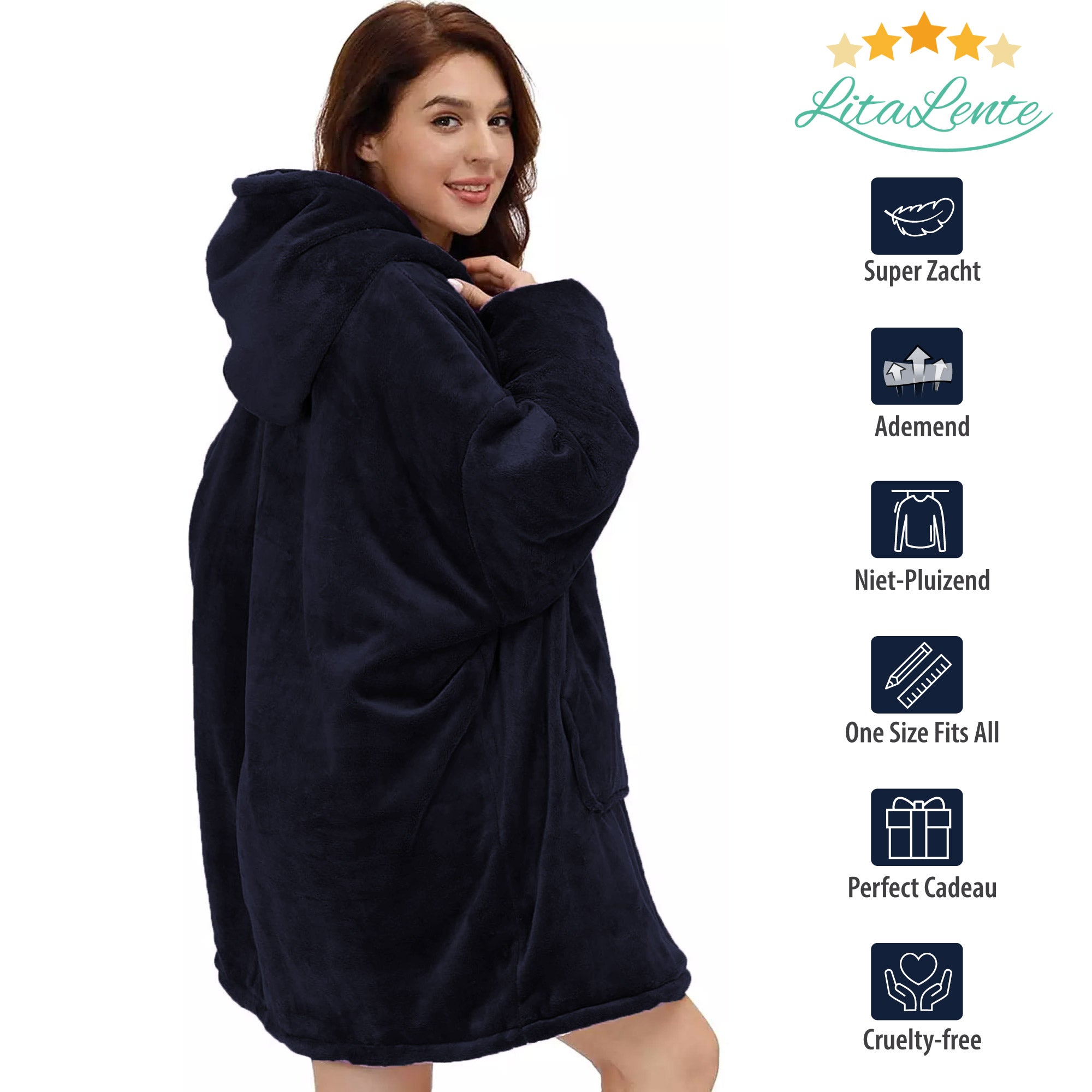 Hoodie Blanket - Snuggie Cuddle - Navy Blue