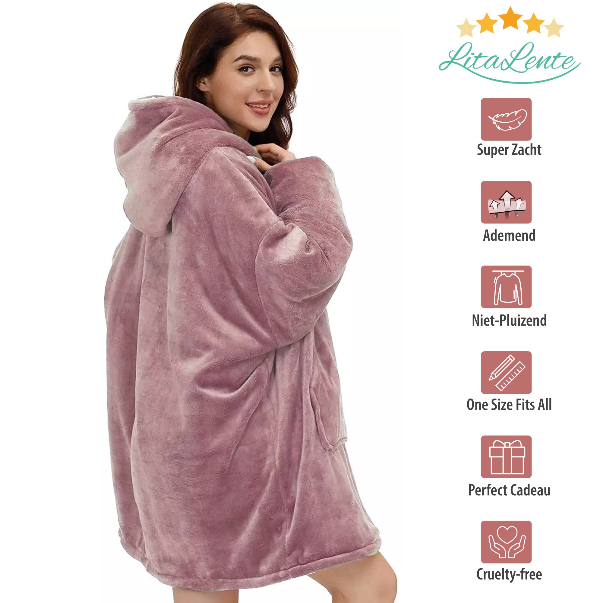 Hoodie Deken - knus - Licht Roze