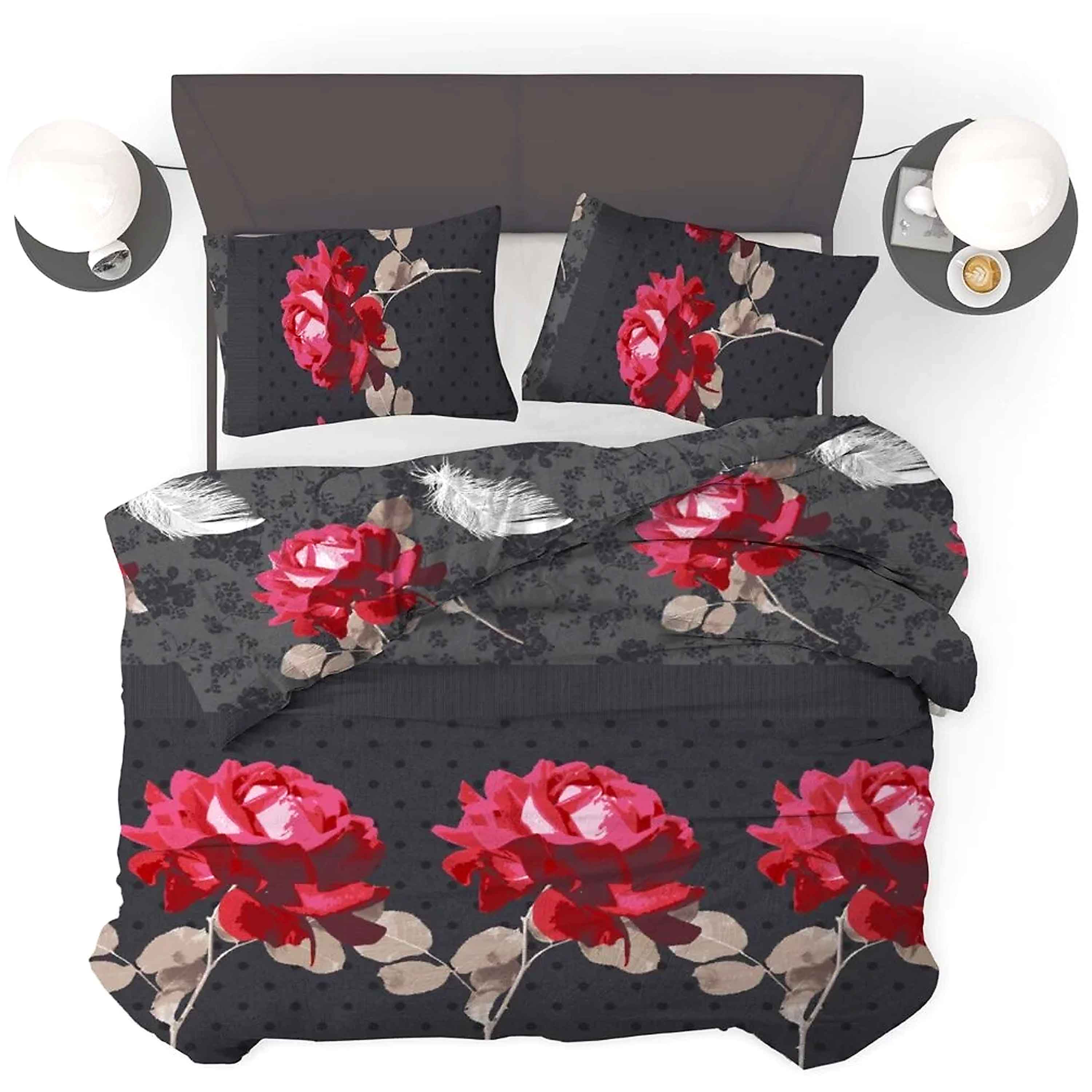 All-In Dekbed - zonder overtrek - Rozen Zwart Rood