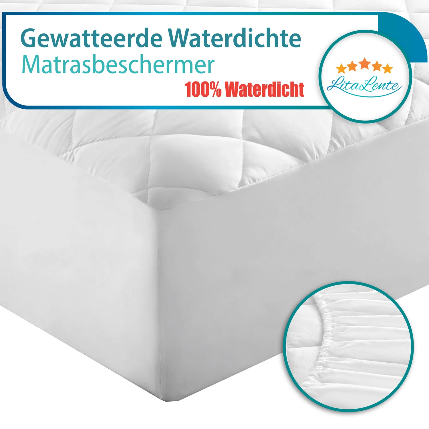 Gewatteerde katoenen waterdichte matrasbeschermer - 100% katoen + waterdichte beschermlaag