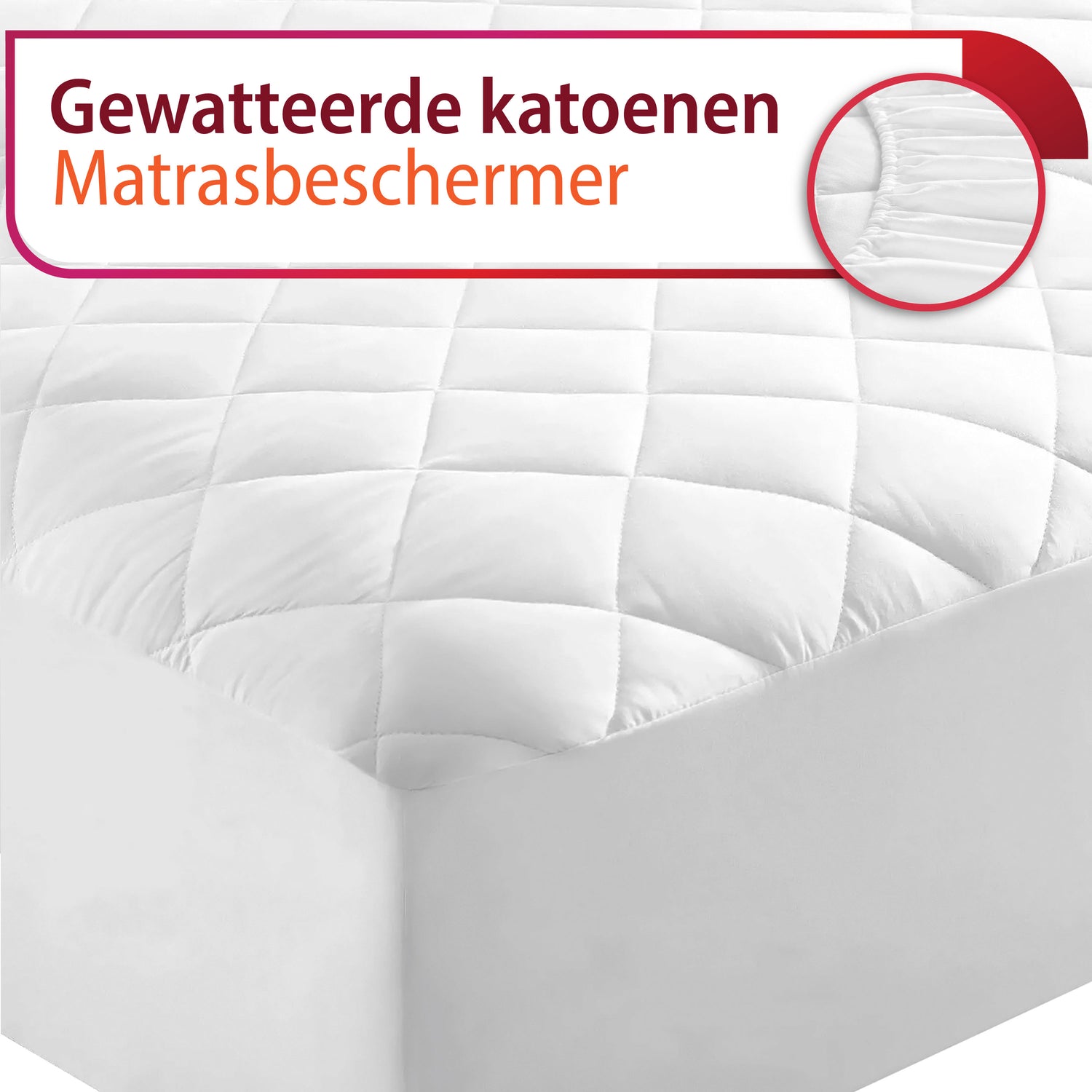 Gewatteerde katoenen matrasbeschermer - 100% katoen - Diamant design - Gevulde toplaag