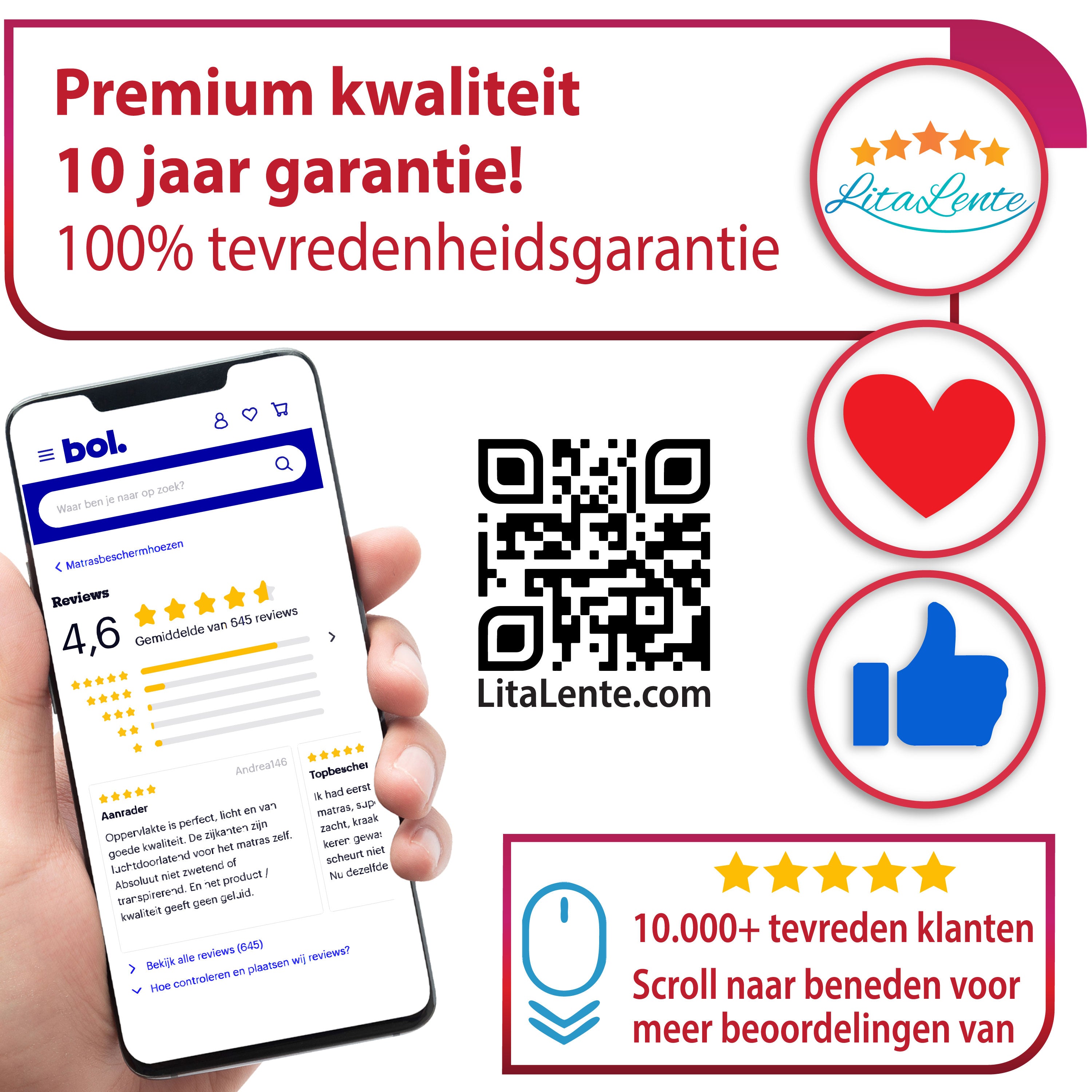 Gewatteerde katoenen matrasbeschermer - 100% katoen - Diamant design - Gevulde toplaag