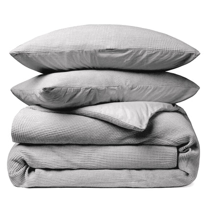 Dekbedovertrek Wafel - 100% katoen - lichtgrijs