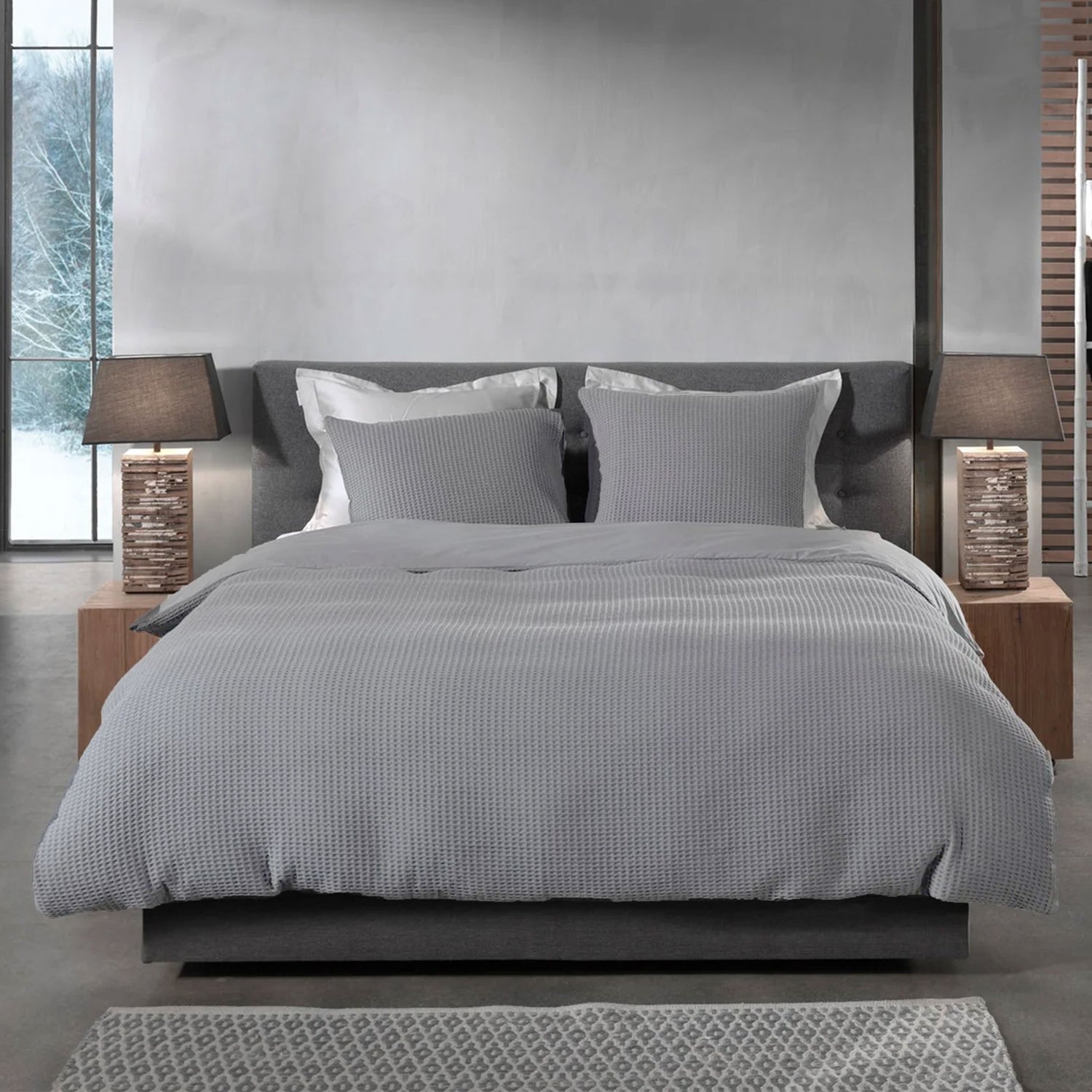 Dekbedovertrek Wafel - 100% katoen - lichtgrijs