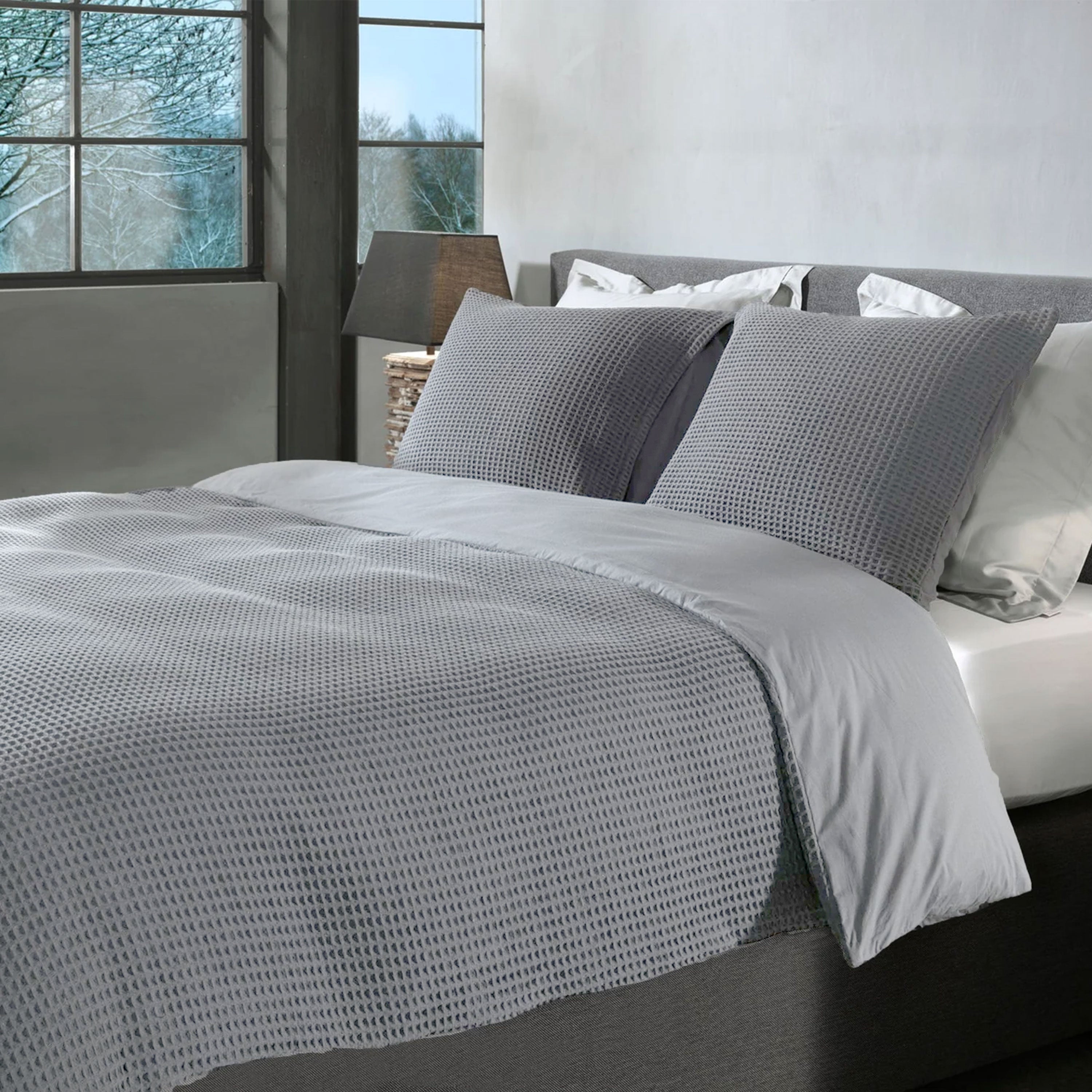 Dekbedovertrek Wafel - 100% katoen - lichtgrijs