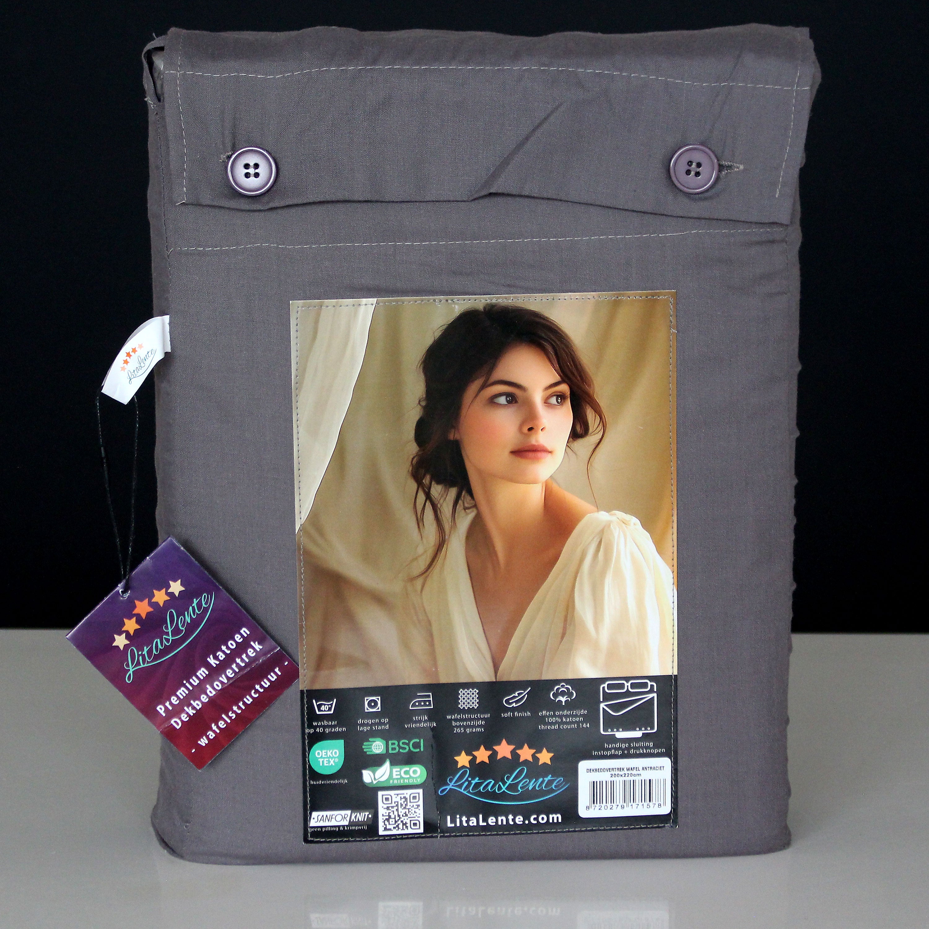 Dekbedovertrek Wafel - 100% katoen - Antraciet