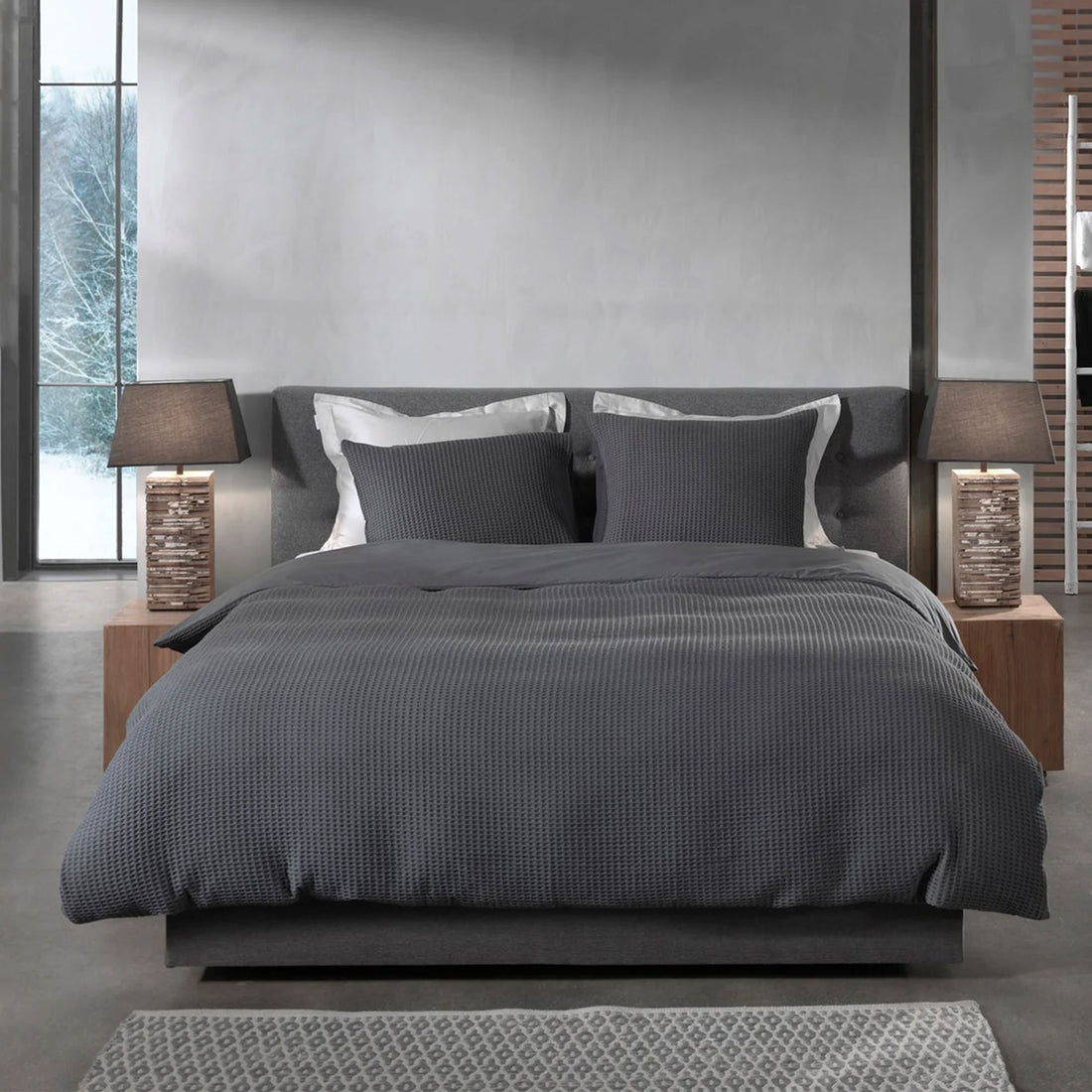 Dekbedovertrek Wafel - 100% katoen - Antraciet
