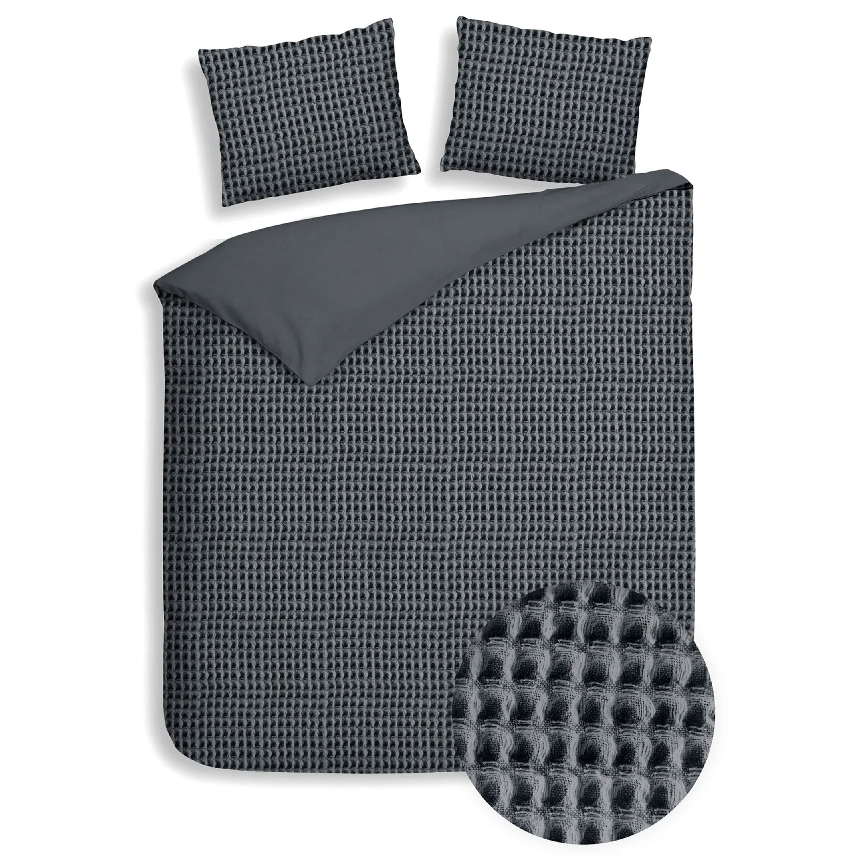 Dekbedovertrek Wafel - 100% katoen - Antraciet