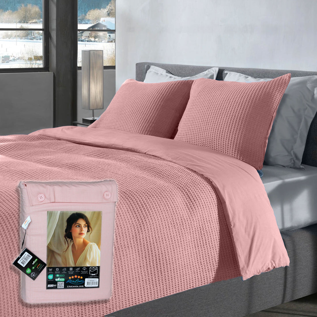 Dekbedovertrek Wafel - 100% katoen - Roze