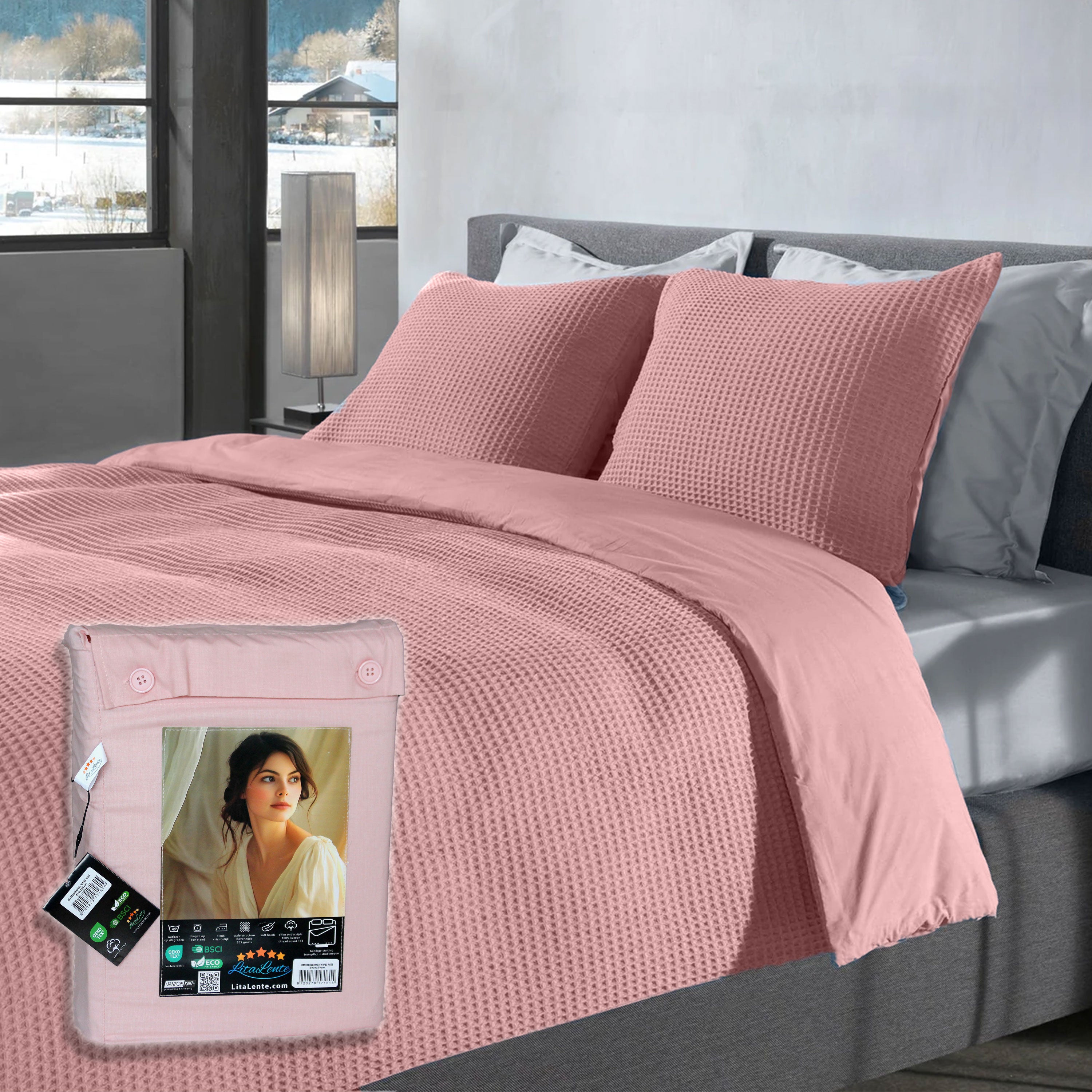 Dekbedovertrek Wafel - 100% katoen - Roze