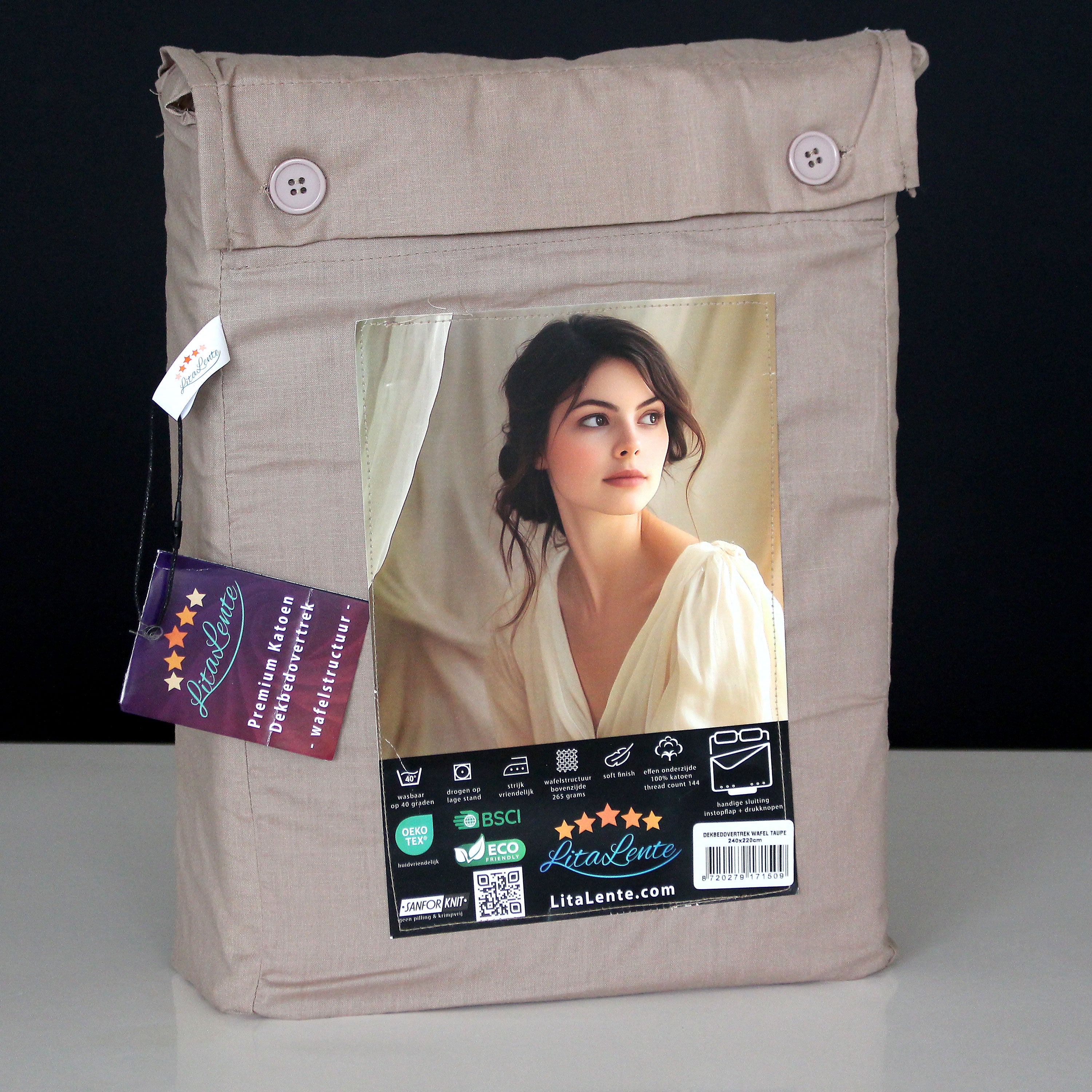 Dekbedovertrek Wafel - 100% katoen - Taupe