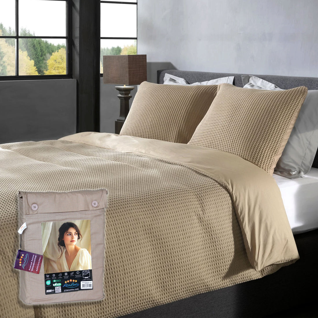 Dekbedovertrek Wafel - 100% katoen - Taupe
