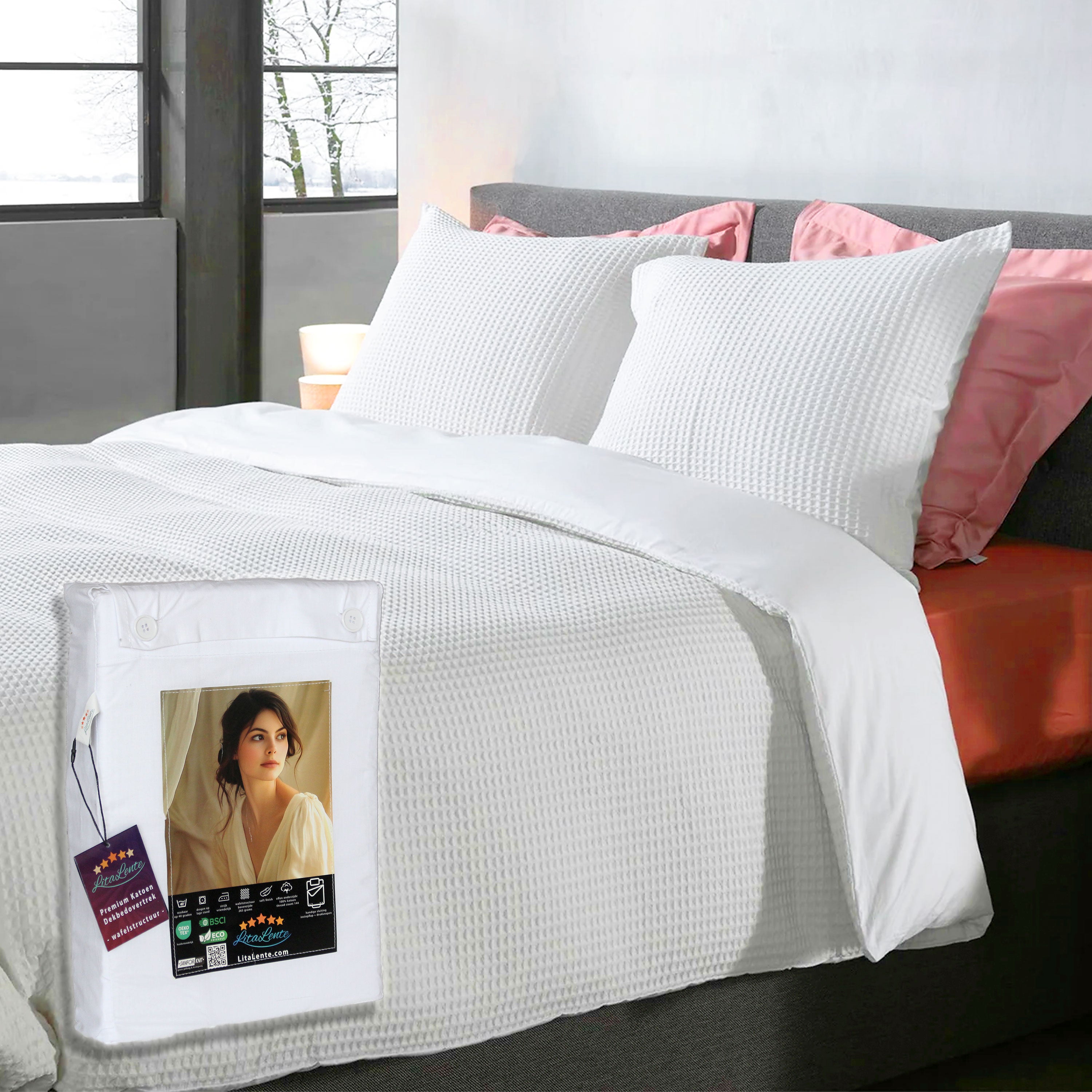 Dekbedovertrek Wafel - 100% katoen - wit