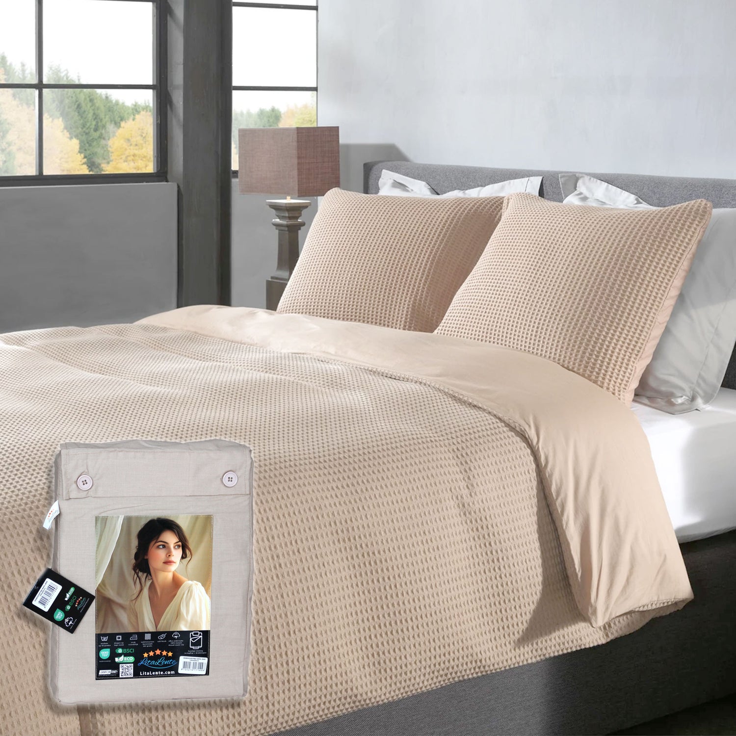 Dekbedovertrek Wafel - 100% katoen - zand