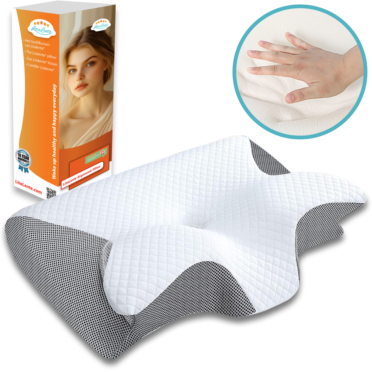 LitaLente Memory-Schaum-Kissen 60 x 36 x 13 cm – Ergonomisches Schmetterlingskissen – Orthopädisch – Nackenstützkissen – Memory-Schaum- Kissen – Anti-Schnarchen – Kissen gegen Nacken-, Rücken- und Schulterschmerzen – Für Seiten-, Rücken- und Bauchschläfer