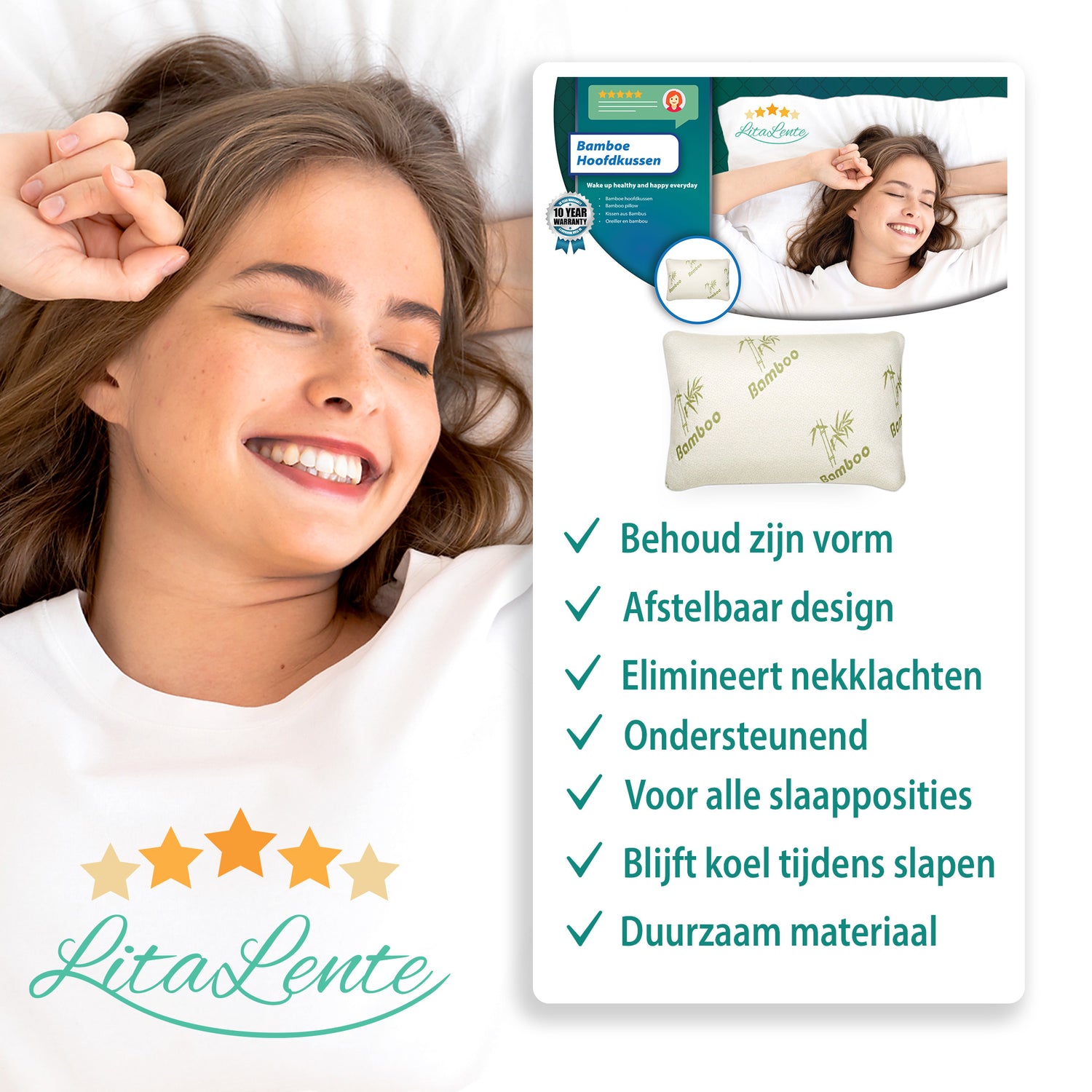 Bamboe kussen - Bamboe Comfort Hoofdkussen - Memory Foam vulling - 50x60 CM