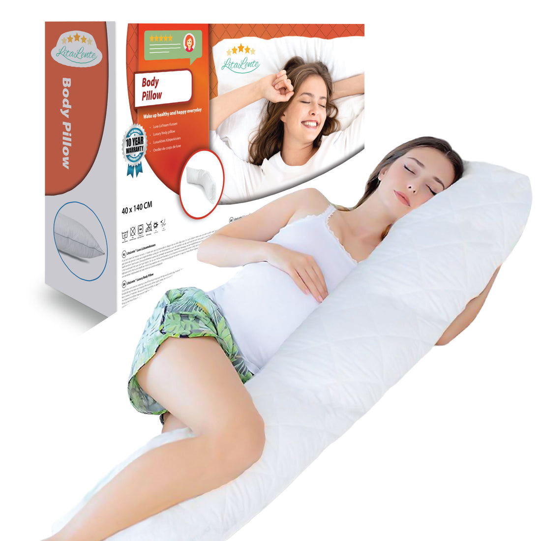 Ergonomisch Lichaamskussen - Zwangerschapskussen - body pillow - Voedingskussen - Kniekussen - Body Pillow met afneembare hoes - Dubbel Gestikte Randen