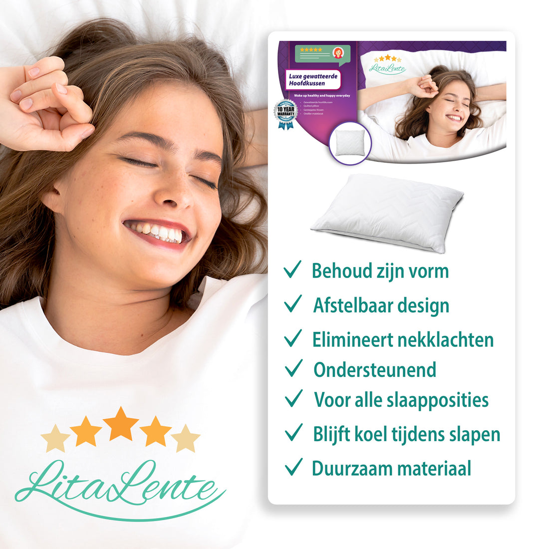 Hoofdkussen - Luxe gewatteerde hoofdkussen (Set van 2)