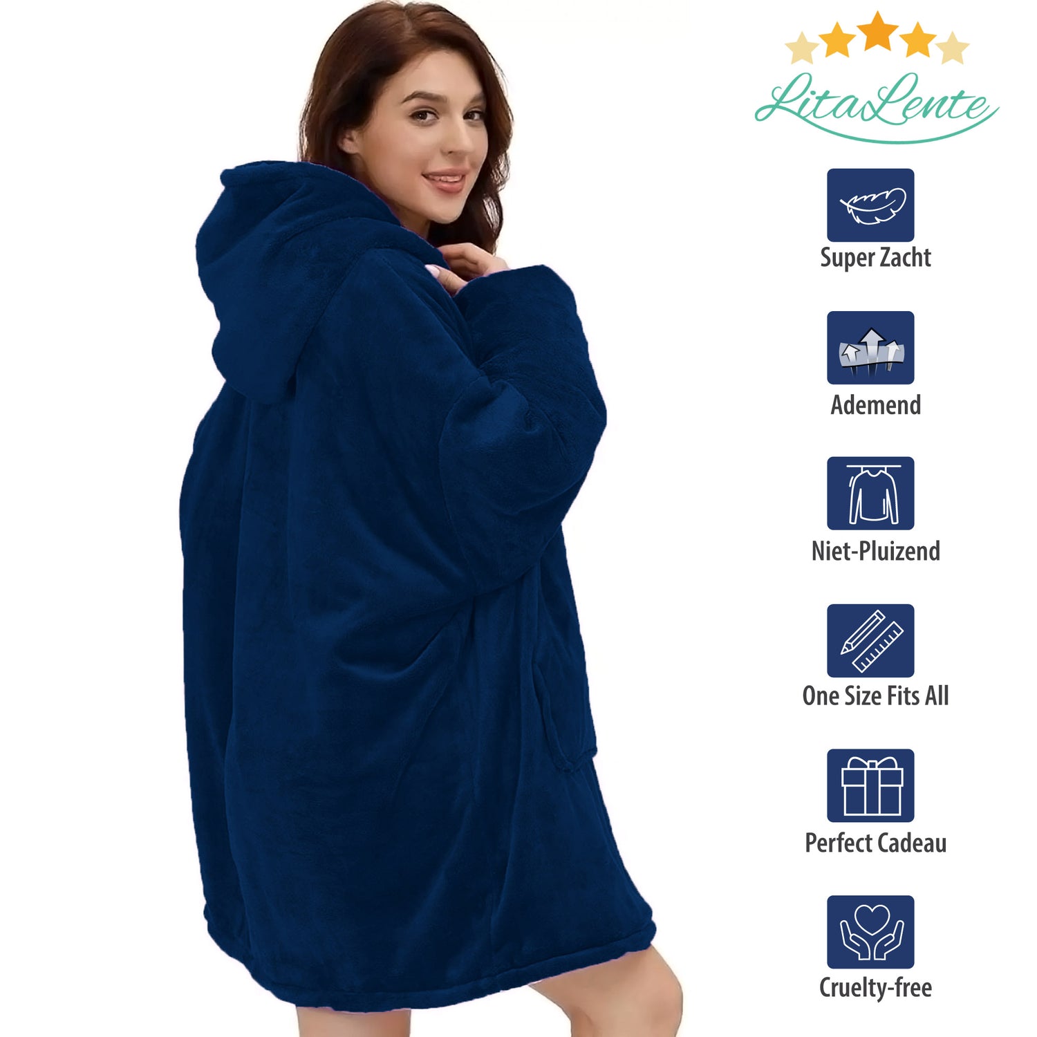 Fleecedeken met mouwen - 136x170 cm - blauw Fleecedeken met mouwen - 136x170 cm - blauw
