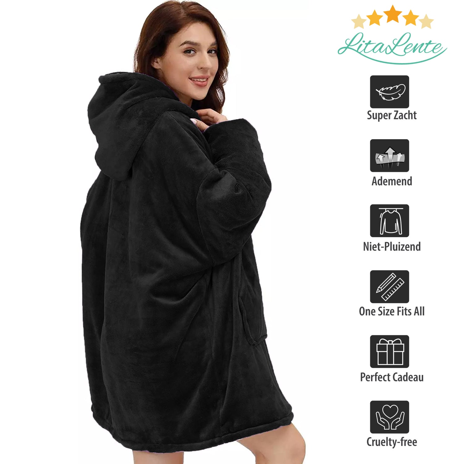 Hoodie Blanket - Snuggie Cuddle - Black